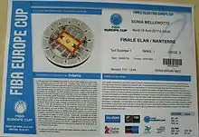 Feuille de billet de match de finale aller de Coupe d'Europe FIBA Chalon-sur-Saône - Nanterre (18 avril 2017