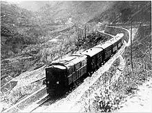 Locomotiva Diesel-électrique Fiat Ferroviaria D.301 traînant un train de voyageurs