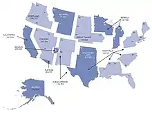Carte des Etats-Unis montrant la répartition géographique des bénéficiaires.