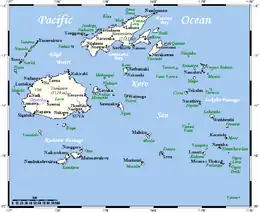 Carte des Fidji avec la mer de Koro au centre.