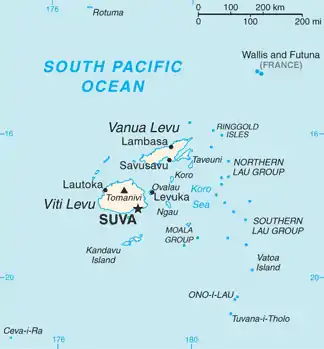 Les Fidji et l'archipel de Kadavu au sud.