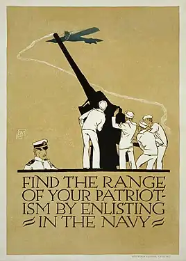 « Éprouvez la portée de votre patriotisme en vous engageant dans la Marine » : affiche de propagande américaine pour la conscription en 1918.