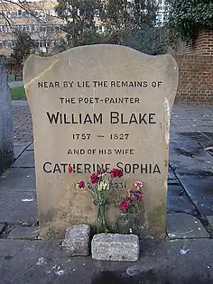 Pierre tombale de William Blake et sa femme Catherine au cimetière de Bunhill Fields, Londres.