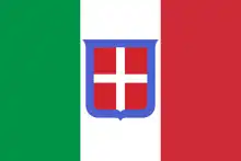 Drapeau du royaume d’Italie (1861-1946) avec au centre les couleurs de la maison de Savoie.