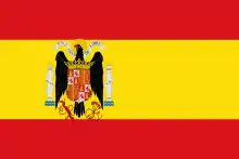 Drapeau de l'Espagne franquiste, modèle utilisé entre le 2 février 1938 et le 11 octobre 1945, le drapeau espagnol porte l'aigle de Saint Jean.