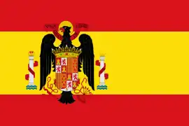 Drapeau de l'Espagne franquiste, modèle utilisé entre le 11 octobre 1945 et le 21 juillet 1977, le drapeau espagnol porte l'aigle de Saint Jean.