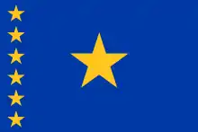 Le drapeau de l'AFDL : un drapeau bleu portant une grande étoile centrale et six petites étoiles à gauche