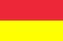 Un étendard orné de deux bandes de couleur horizontales, l'une rouge et l'autre jaune.