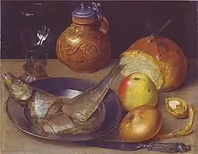 Georg Flegel : Nature morte avec hareng et Bartmannskrug