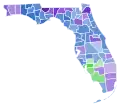 Vainqueur démocrate par comté : Gillum en violet, Graham en bleu et Levine en vert.