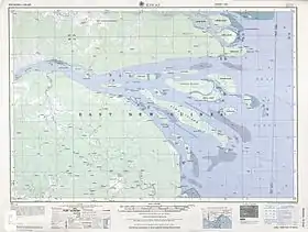 Carte du delta du fleuve Fly avec l'ile de Purutu en son centre.