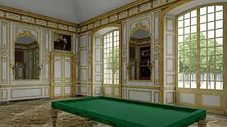 Restitution 3D du Grand Salon de Meudon en regardant les allées de marronniers, XVIIIe siècle.