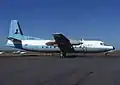 Fokker 27 F-BYAC d'UAR Air Rouergue avec logo Air Inter en 1977 à Rodez.