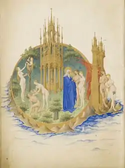 Fontaine gothique dans le jardin d'Éden, Les Très Riches Heures du duc de Berry.