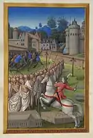 Le cavalier de la Mort. Les Très Riches Heures du duc de Berry par Jean Colombe, musée Condé(vers 1485-1486).