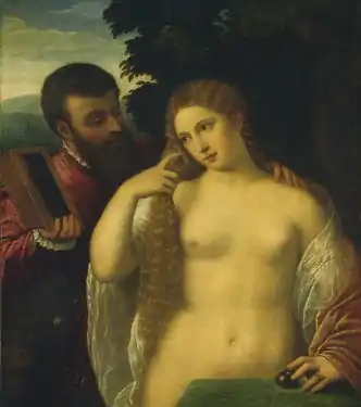 Tableau dont la composition est proche du tableau de Titien si ce n'est que la femme est nue