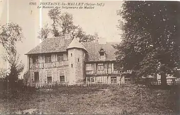 Carte postale du manoir des seigneurs de Mallet, détruit en 1944.