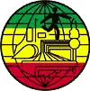 Logo sous forme de cercle découpé en 3 couleurs horizontales, vert jaune et rouge. La silhouette d'un footballeur est présente parmi d'autres symboles.