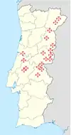 implantation géographique des Châteaux et Forteresses de l'Ordre du Christ au Portugal au début du XIVe siècle
