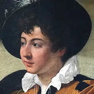 Peinture d'un jeune garçon brun et joufflu aux sourcils arrondis.
