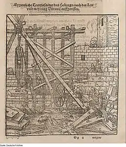 Machine de levage avec câbles. Vitruvius Teutsch. Walther Hermann Ryff. 1575