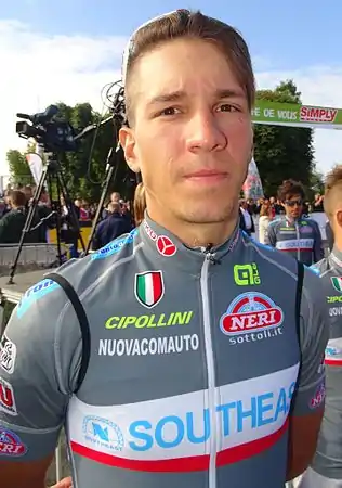 Andrea Fedi, ici photographié lors du départ du Grand Prix de Fourmies 2015, est vainqueur de la Fuga Pinarello en 2014.