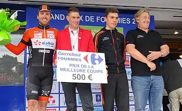 Romain Pillon, Jérémy Leveau et le directeur sportif Frédéric Delcambre.