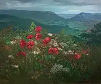 Coquelicots devant la vallée.