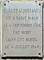 Plaque commémorative Chateaubriand.