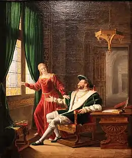 François Ier montre à Marguerite de Navarre, sa sœur, les vers qu'il vient d'écrire sur une vitre avec son diamant  (1804), Arenenberg, Salenstein