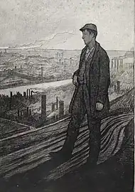 Après la grève, 6 janvier 1897 (Taille et aquatinte ; Inv. Kunel nº 219 ; 30 x 22 cm), Collection privée