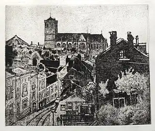 L'église Saint-Martin, 18 septembre 1913 (Eau-forte ; Inv. Kunel nº 325 ; 45 x 35 cm ; 1er état), Collection privée