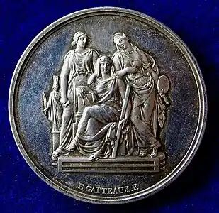 Les Trois Grâces, médaille en argent 1833 prix par l'École nationale des Beaux-Arts, Paris, avers.