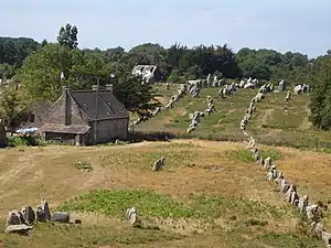 Alignements de Carnac en Bretagne (mégalithe composé de milliers de menhirs monolithes).