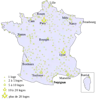 carte d'implantation des loges en France