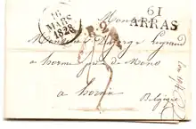 Lettre de 1828 avec marque postale linéaire « 61 Arras ».