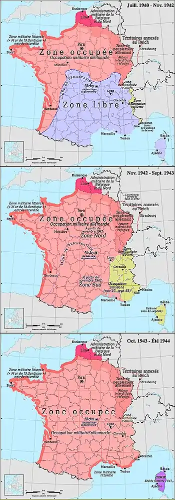 Zones d'occupation en France de 1940 à 1944