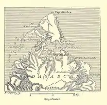Carte extraite de Franz Schrader & Louis Gallouédec, 1894 ; y figure le toponyme de Diego-Suarez et sa baie.