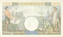 1 000 francs Commerce et Industrie, Face verso