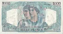 1 000 francs Minerve et Hercule, Face recto