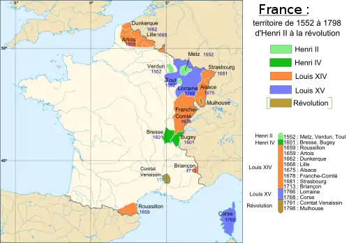 Carte représentant avec différentes couleurs les territoires conquis