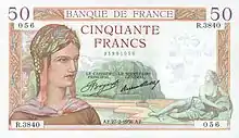 50 francs Cérès, Face recto