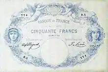 50 francs bleu 1884, Face recto