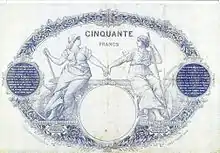 50 francs bleu 1884, Face verso