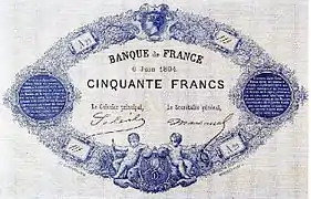 50 francs bleu 1864, Face recto