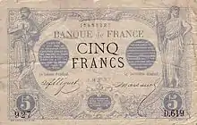 5 francs Noir (Zodiaque), Face recto
