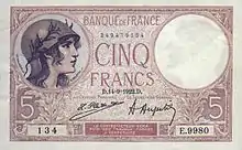 5 francs violet, Face recto