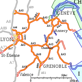 Carte des autoroutes A40 à A49