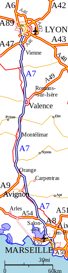 Carte détaillée de l'autoroute A 7