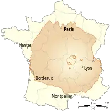 Base d'Olympus Mons à l'échelle de la France.
